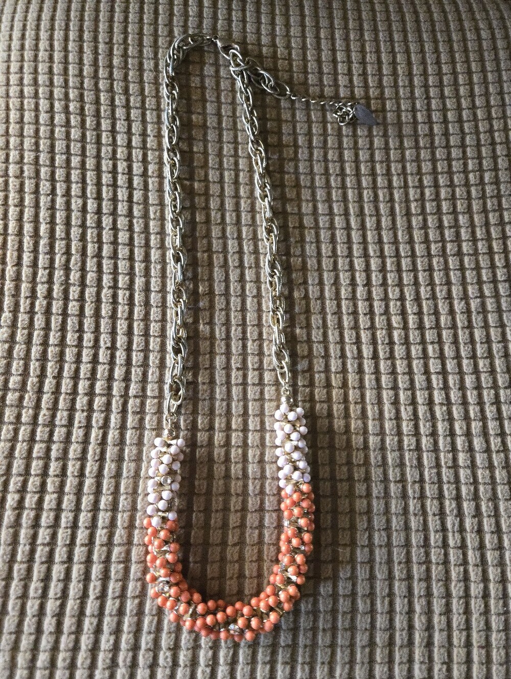 Coldwater Creek Gold-Tone Necklace Coral and Pale Pink Beads And Rhinestone